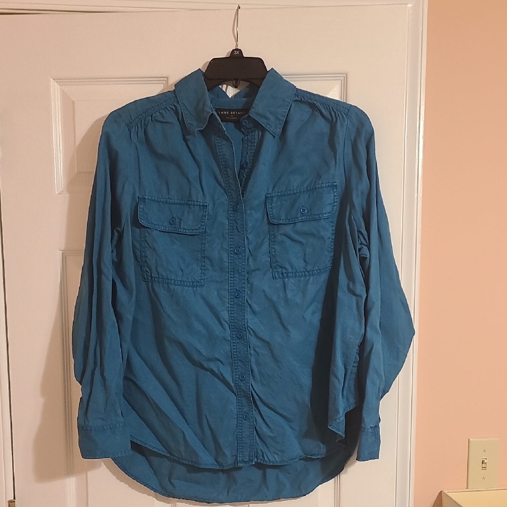 Lane Bryant Teal Casual Button-Down Shirt